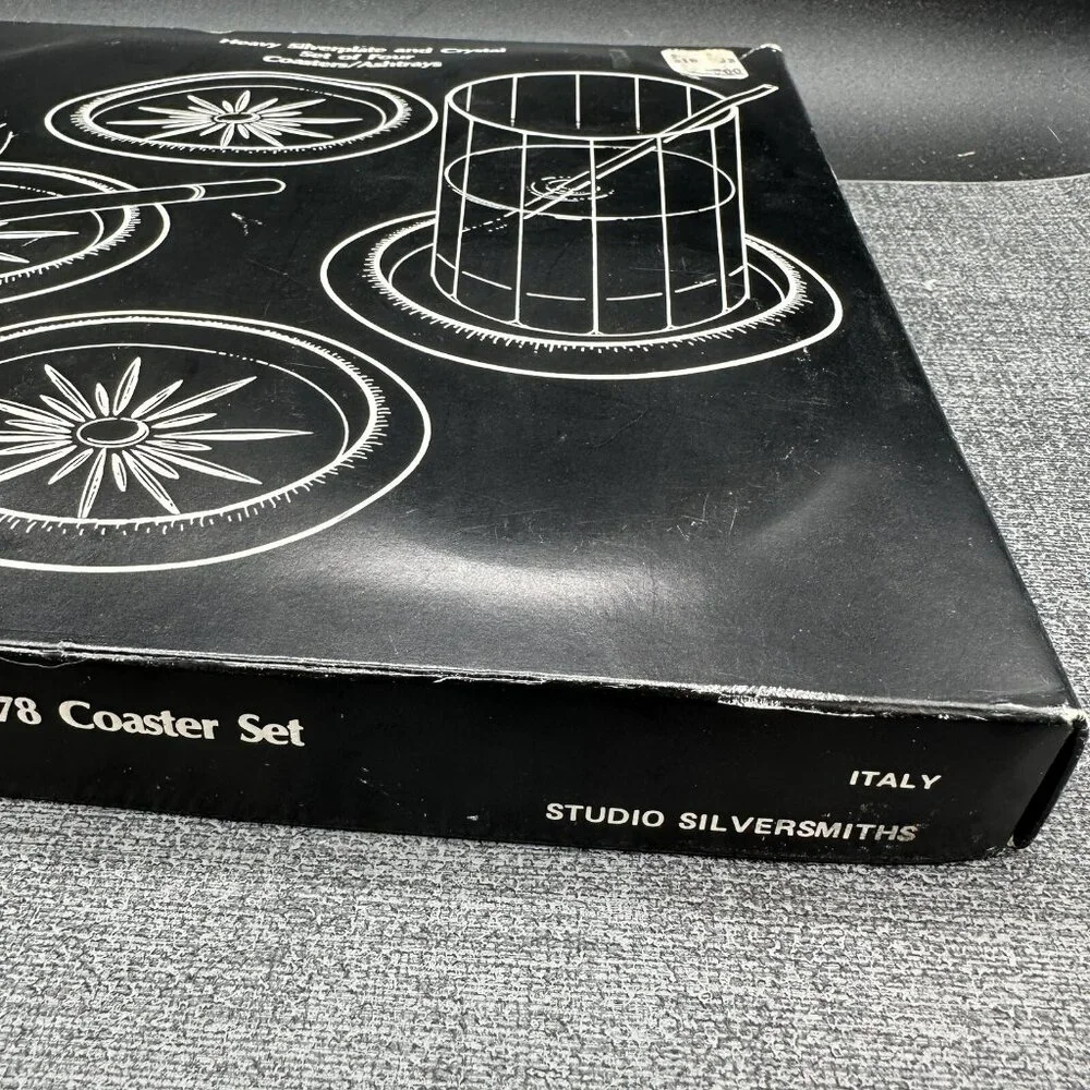 Vtg Godinger Silver Plated Crystal Coasters Starburst Pattern Italy NOS Boxed